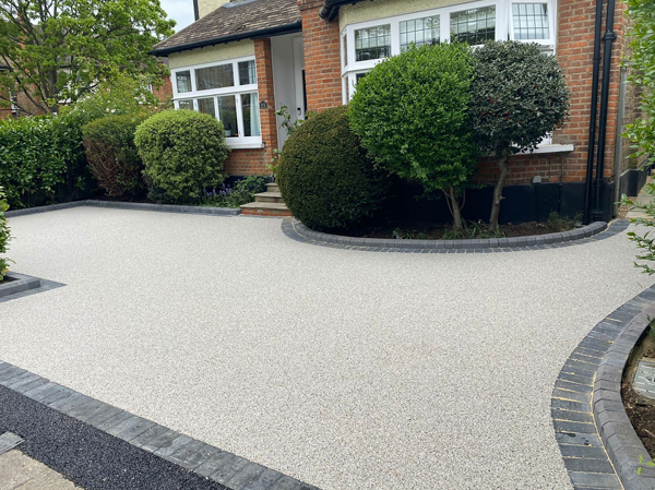 Grey resin bound driveway completed in Reigate