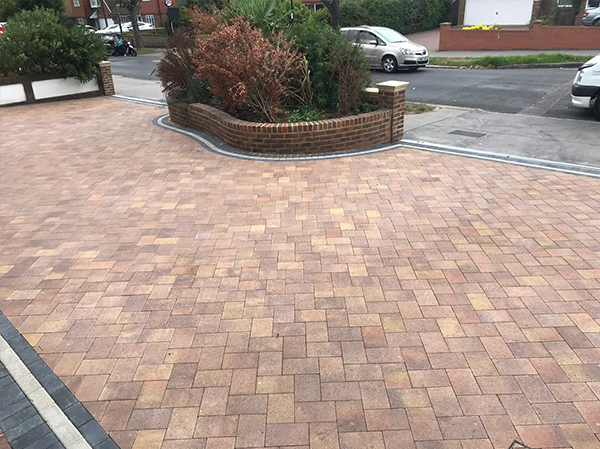 Crazy block paving driveway in Reigate